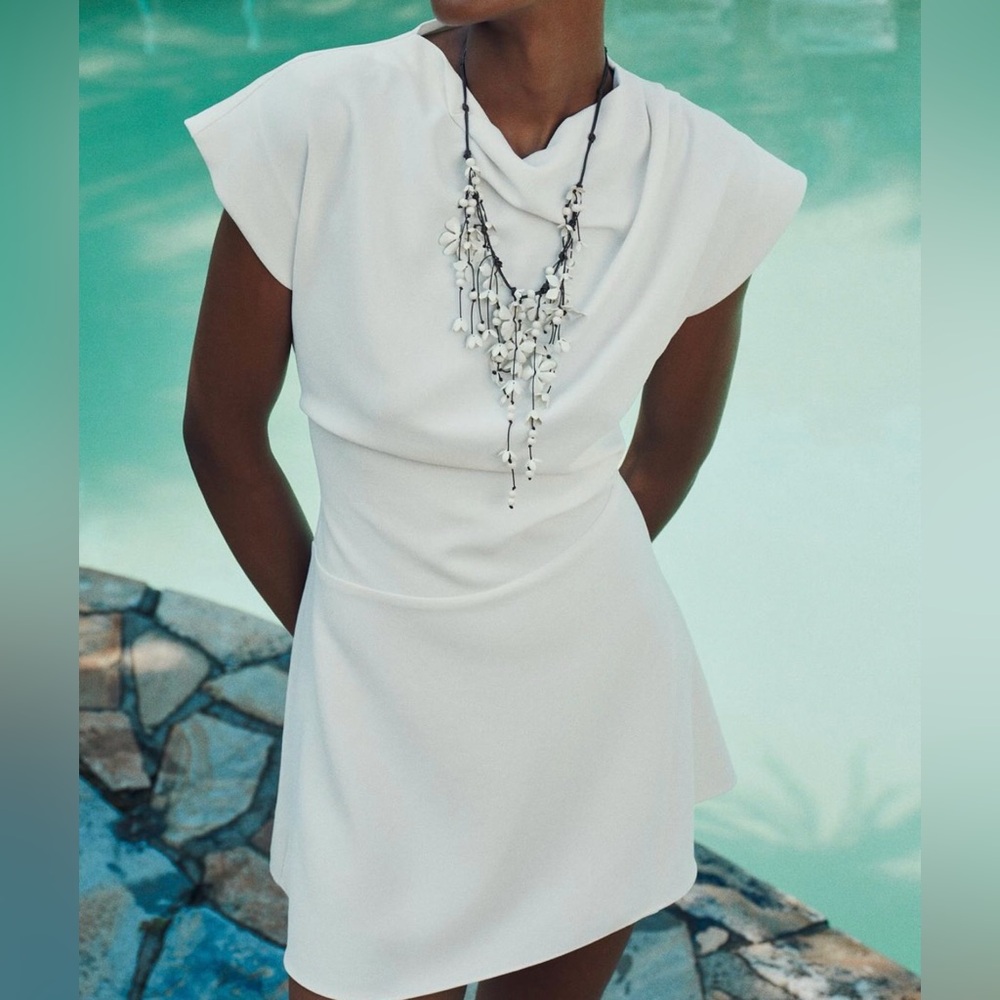 Zara White Mini Dress with Draped Neck